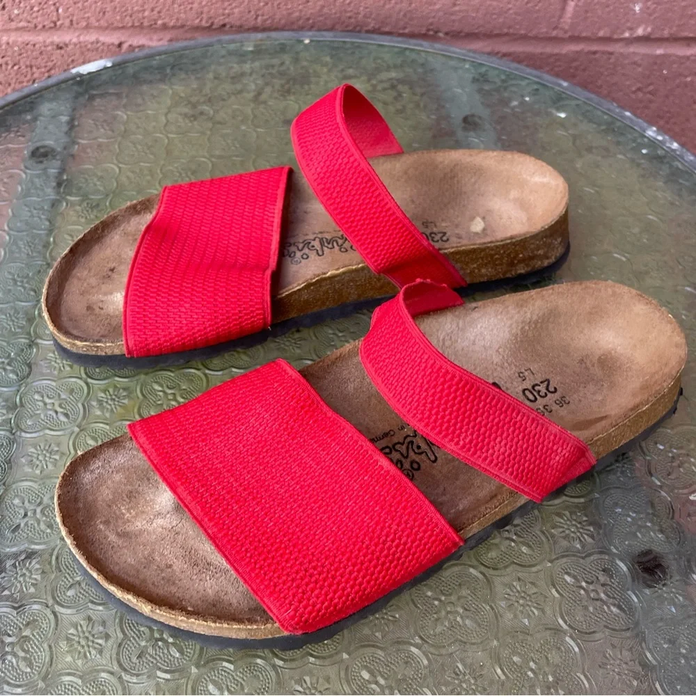 Birkenstock Birki’s Red Elastic Strap Sandals Size 5-5.5 (36) Euro - Picture 1 of 9